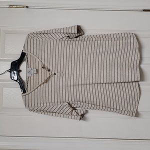 OSo Casual women's top, tan pinstripe w/metallic thread